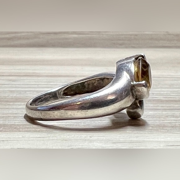Vintage Handmade Designer Sterling Silver Honey Citrine Bypass Ring, Size 7.25 - Picture 5 of 10